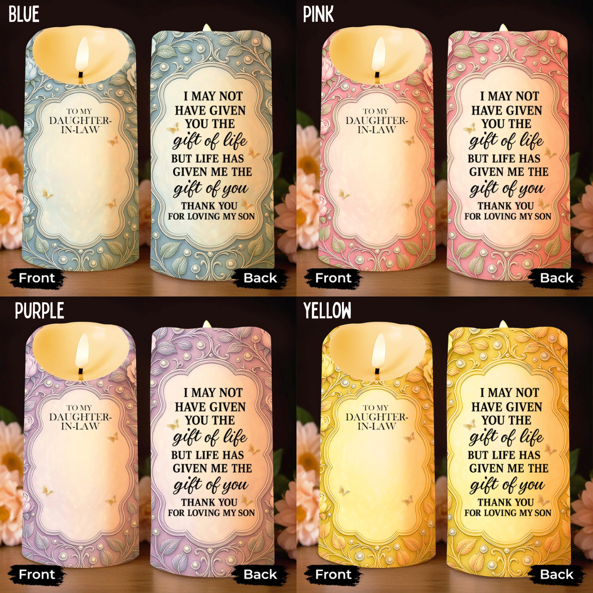 To My Daughter-In-Law, Gift Of Life, Flowers and Butterflies, Custom LED Candle, Gift For Daughter-In-Laws