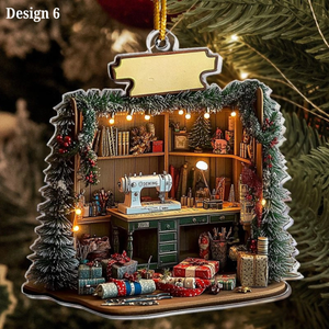 Her Sewing Room, Embroidery Room, Personalized Acrylic Christmas Ornament, Gift For Sewing Lovers