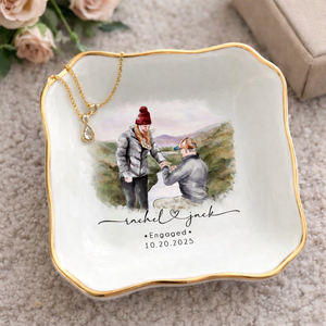 Custom Couple Portrait Ring Dish, Engagement Gift, Engaged Jewelry Tray, Handmade Personalized Couple Photo Ring Holder, Engagement Keepsake