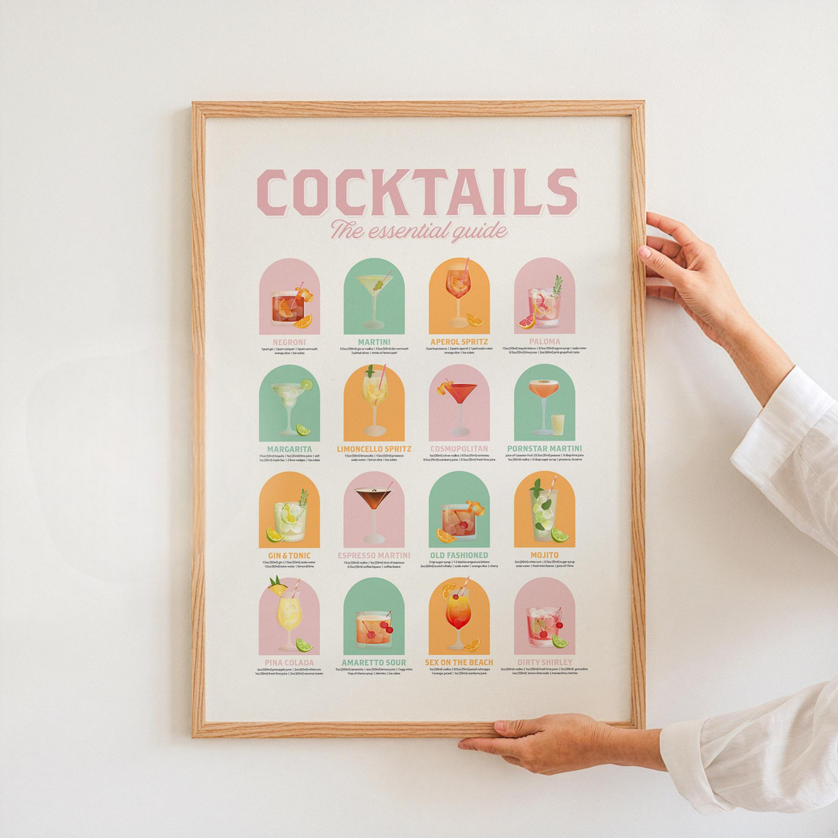 Retro Cocktail Art Print Set, Bar Drinks Poster Canvas, Gift For Barista, Drink Wall Art Decor