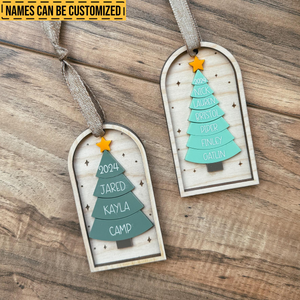 Christmas Tree With Names - Personalized Layered Wooden Ornament - Christmas Gift For Family