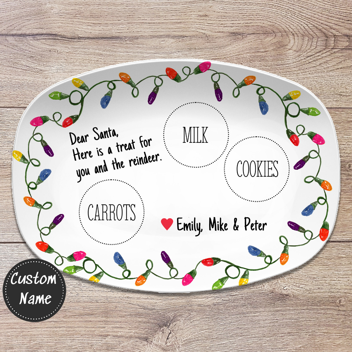 Cookies and Milk for Santa, Carrots for Reindeer - Personalized Christmas Platter - Gift For Family, Kids Gift