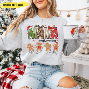 Personalized Christmas Mama Sweatshirt, This Mama Loves Her Cookies, Custom Gingerbread Shirts, Mama Christmas Gift, Custom Children Name