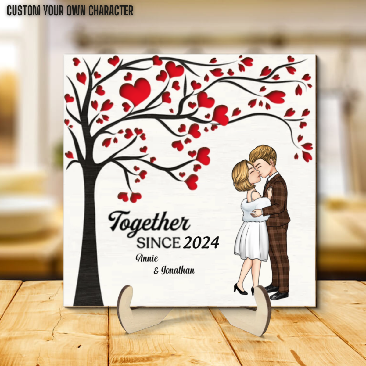 Kissing Couple Under Heart Tree - Personalized Picture Frame - Gift For Couple, Valentine's Day, Anniversary Gift