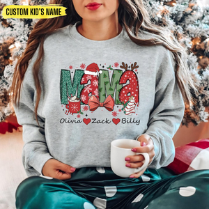 Christmas Mama Sweatshirt, Custom Christmas Mama Sweatshirt, Christmas Mom Gift, Coquette Bow Christmas Mama, Christmas Mama Claus Sweater