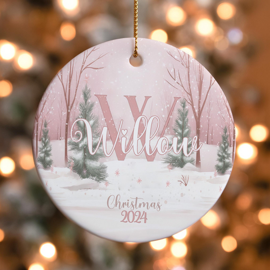 Custom Initial Christmas Ornament, Personalized Name Ornaments, Pink Gift Ornament 2025 Family Initials Christmas Ornament, Keepsake Gift