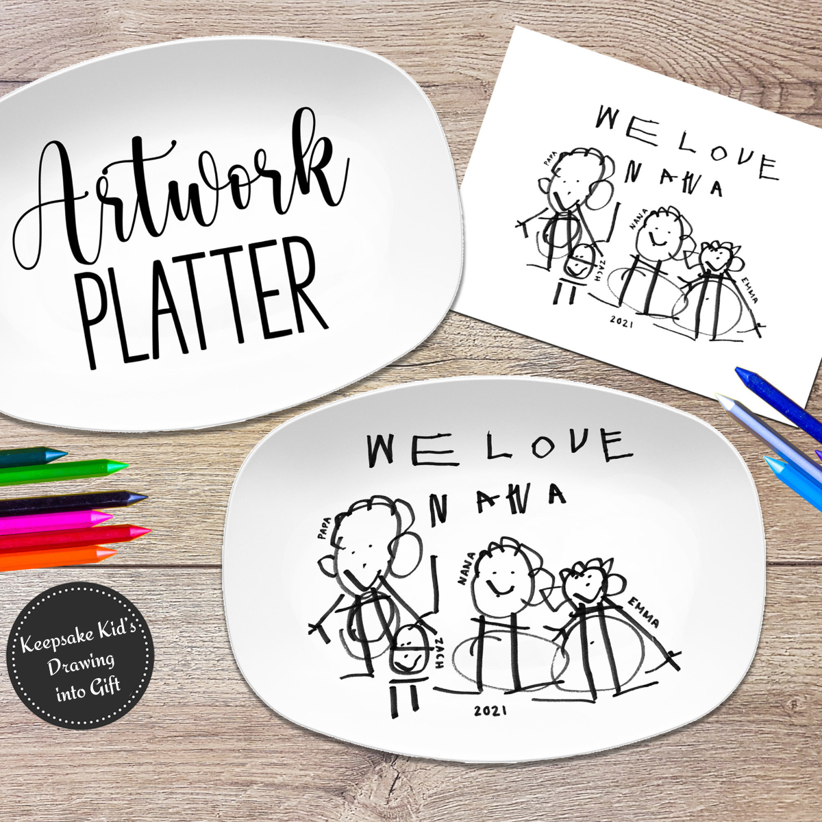 Custom Drawing Artwork Platter, Mother's Day gift, Father's Day gift, Birthday Gift, Christmas Gift For Family