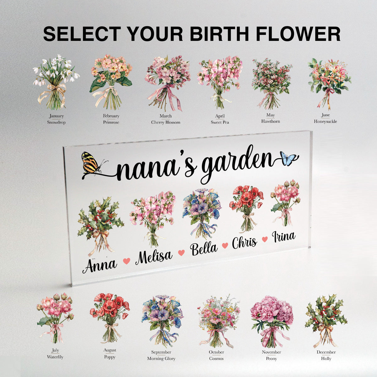 Nana's Garden Sign, Mother's Day Gifts, Birth Flower Light Stand, Grandma Gift, Gift For Mom, Customized Night Light, Gift From Grandkids