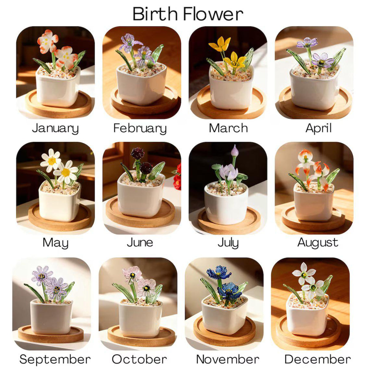 Personalized Birth Flower Plant Pot, Mum's Garden Gift, Custom Lily Rose Glass Flower for Mom, Mothers Day Gift, Family Flower Planter