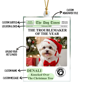 Custom Photo The Troublemaker Of The Year - Personalized Acrylic Ornament - Christmas Gift For Pet Owners