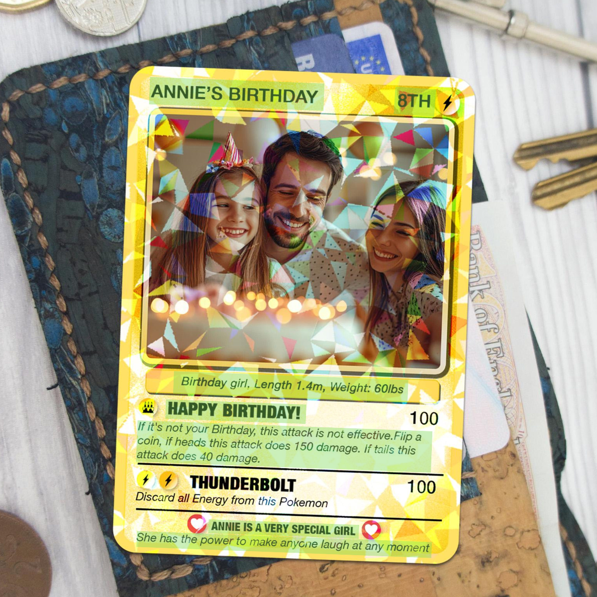 Personalized Poke Card in Birthday, Birthday Wallet Card, Birthday Photo Card from Kids, Custom Poke Anniversary Card, Happy Birthday Gift