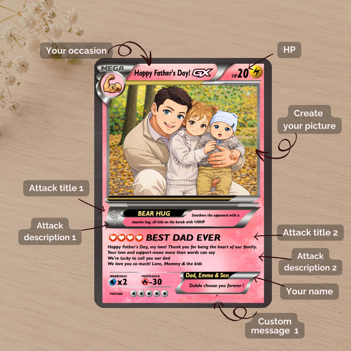 Personalized Poke Card for Dad, Father s Day Gift for Him, Custom Trainer Card, Anime Style Poke Trading Card