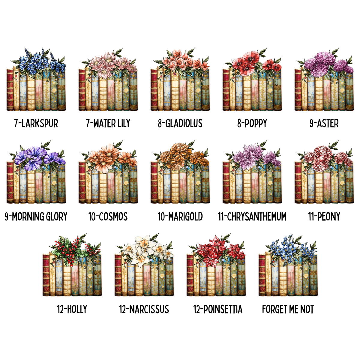 Birth Flower Reading Book Stack Personalized Suncatcher Stained Glass - Gift For Book Lovers