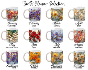 Personalized Birth Flower Coffee Mug, Custom Stained Glass Style Floral Coffee Mug,Birth Month Flower Cup,Aesthetic Ceramic Mug Gift for Mom