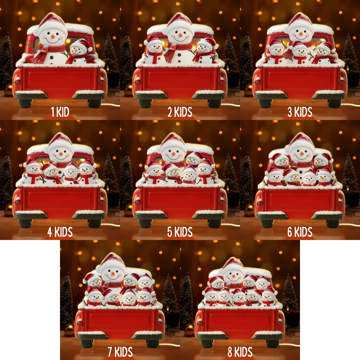 Snowman Grandma & Kids Christmas Red Truck - Personalized Acrylic Light Box - Christmas Gift For Mom, Grandma