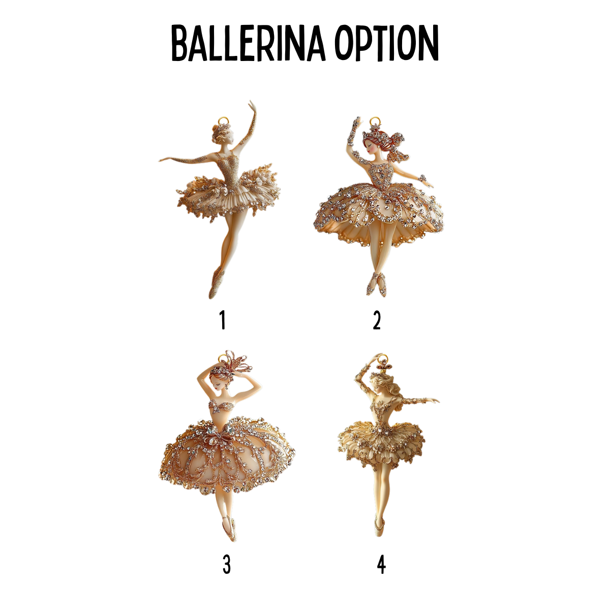 Personalized Elegant Ballerina Ornament With 3D Gold Glitter Effect, Ballet Christmas Tree Decoration, Nutcracker Dancer Gift