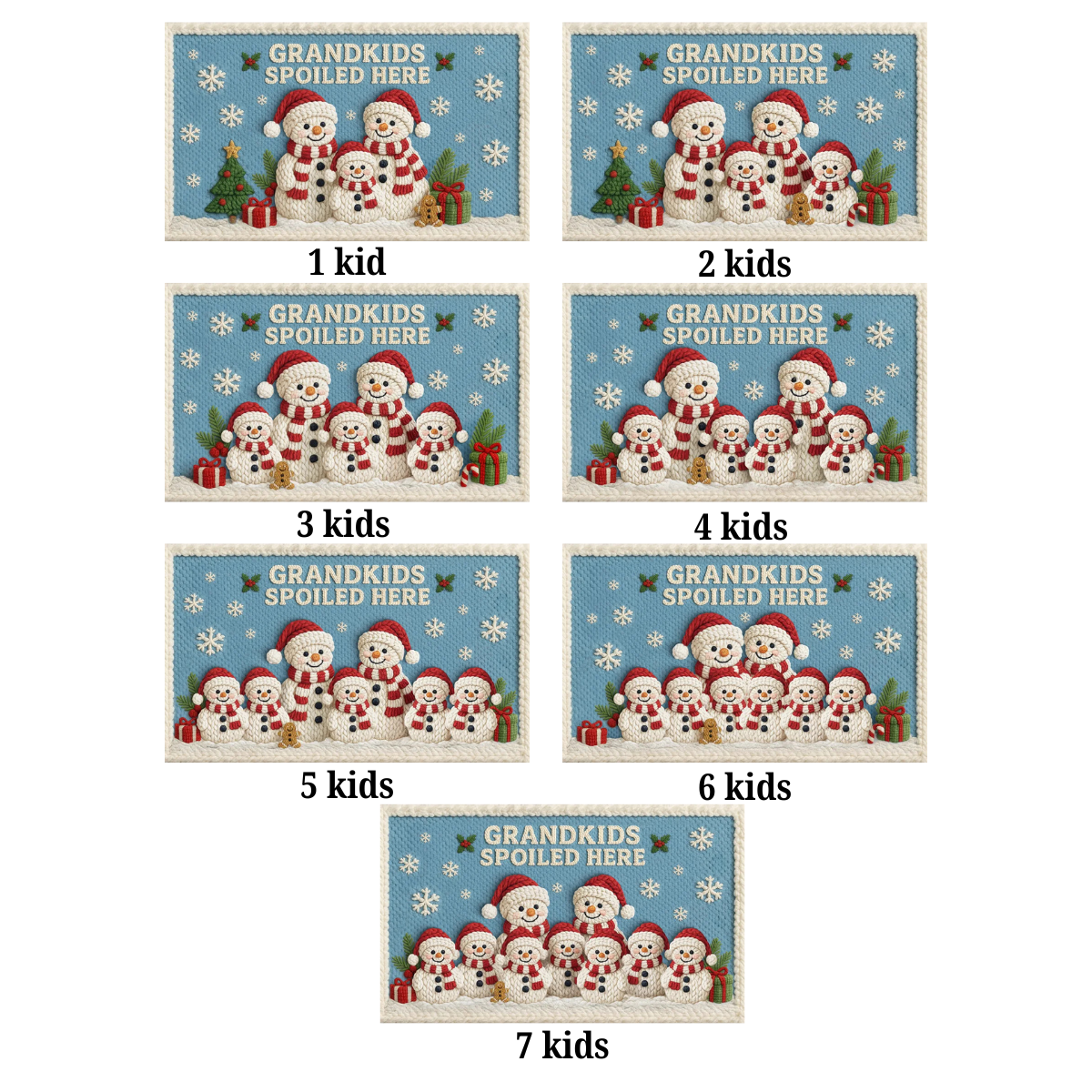 Snowman Family Crochet Faux Yarn Texture - Personalized Doormat - Christmas Decoration