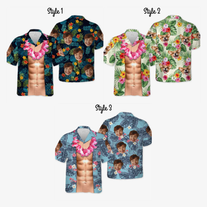 Custom Photo Tropical Hawaiian Shirt, Summer Vacation Gift, Gift For Family Members, Custom Face Shirt