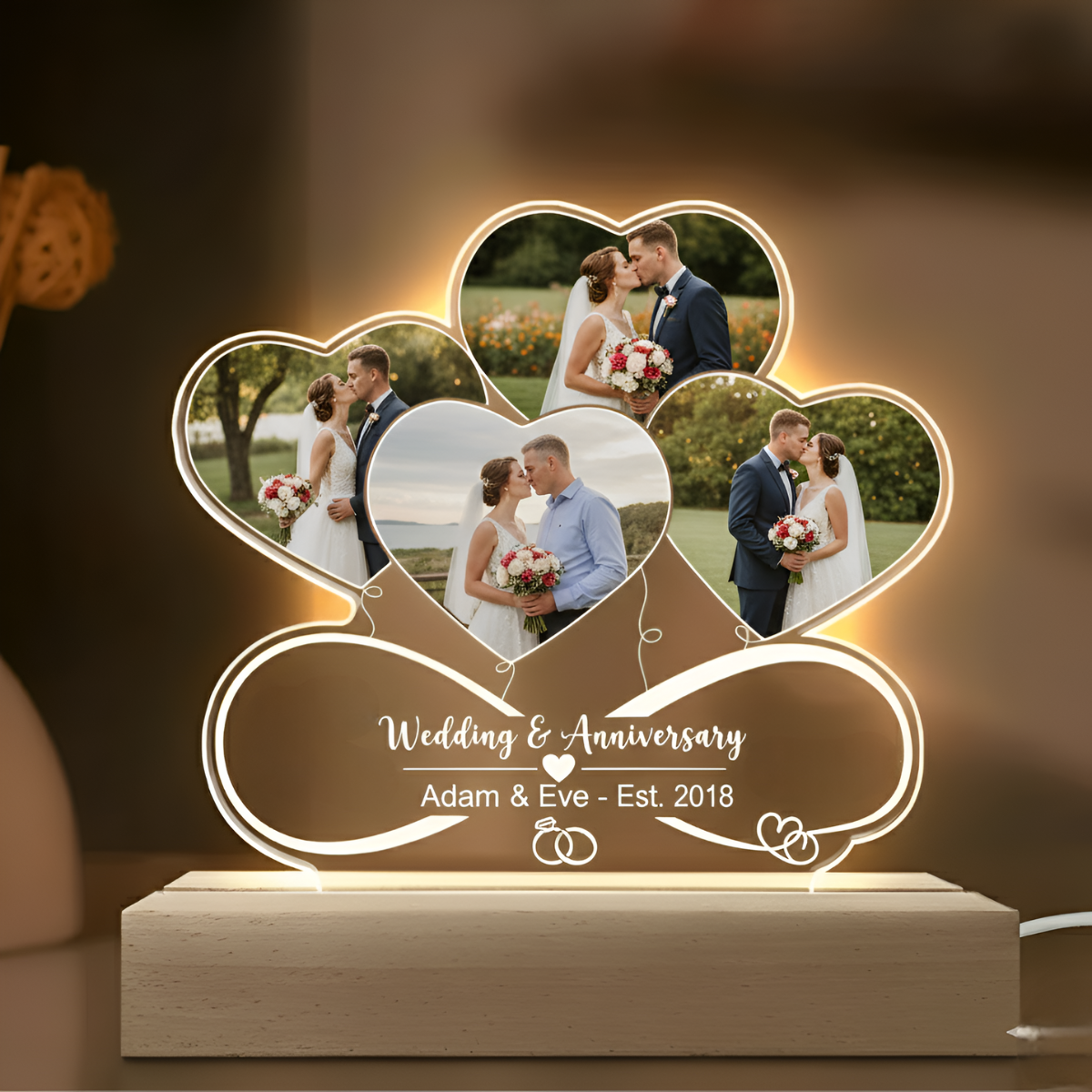 Custom Photo Night Light For Wedding & Anniversary, Personalized 3D LED Light, Wedding Gift For Couple