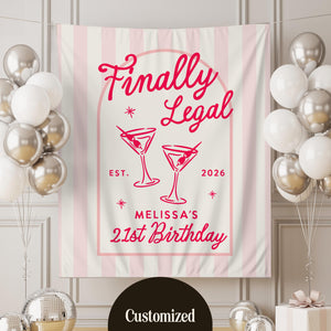 Custom 21st Birthday Banner Decor, Cheers To 21 Years Legal Club, Happy Birthday Party Photo
