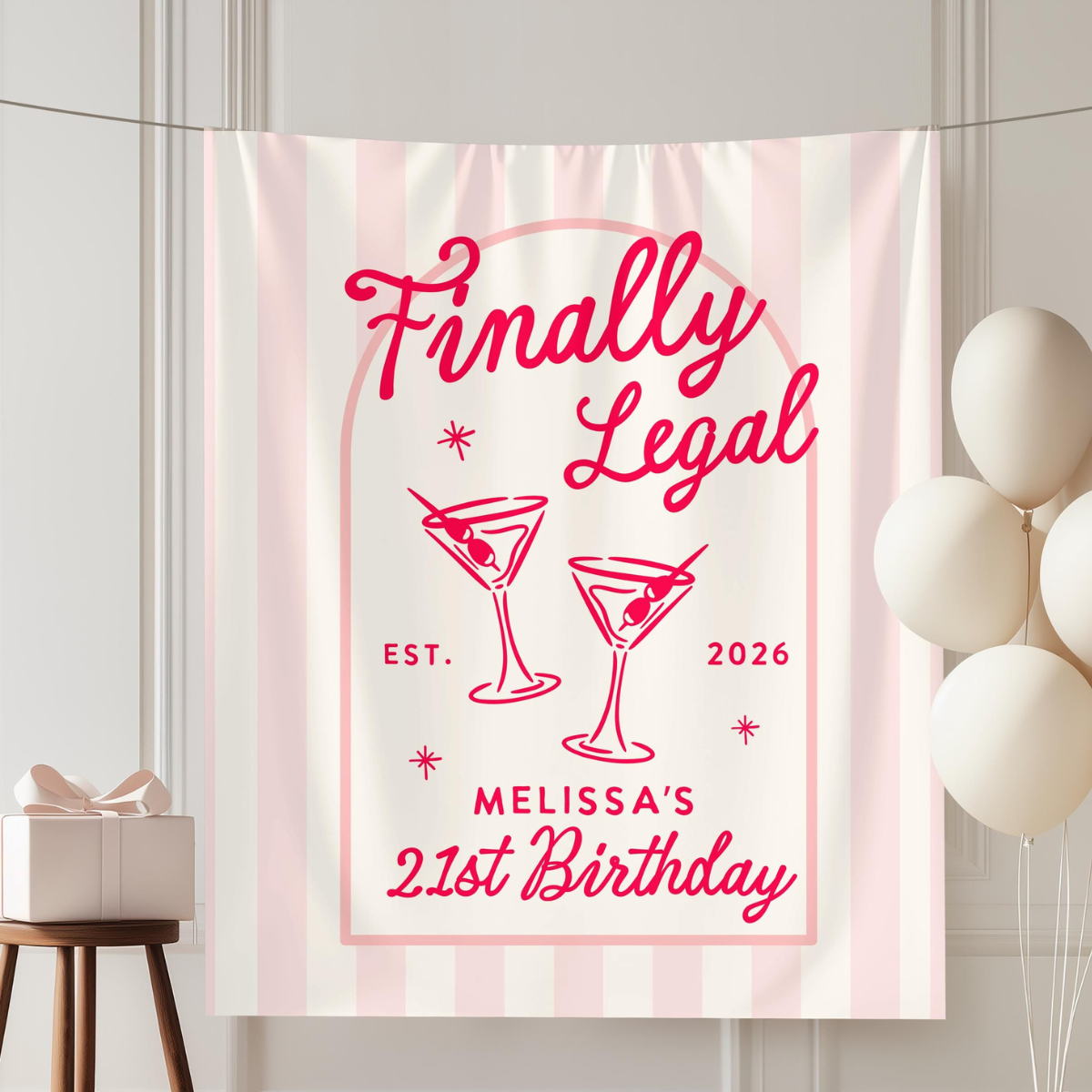 Custom 21st Birthday Banner Decor, Cheers To 21 Years Legal Club, Happy Birthday Party Photo