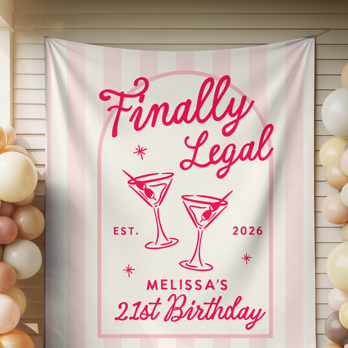 Custom 21st Birthday Banner Decor, Cheers To 21 Years Legal Club, Happy Birthday Party Photo