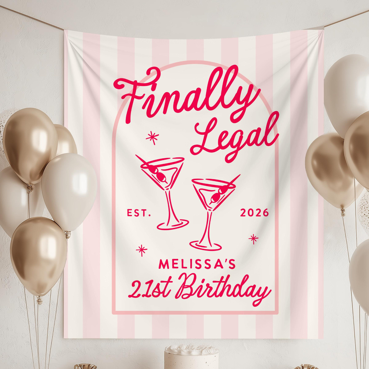 Custom 21st Birthday Banner Decor, Cheers To 21 Years Legal Club, Happy Birthday Party Photo