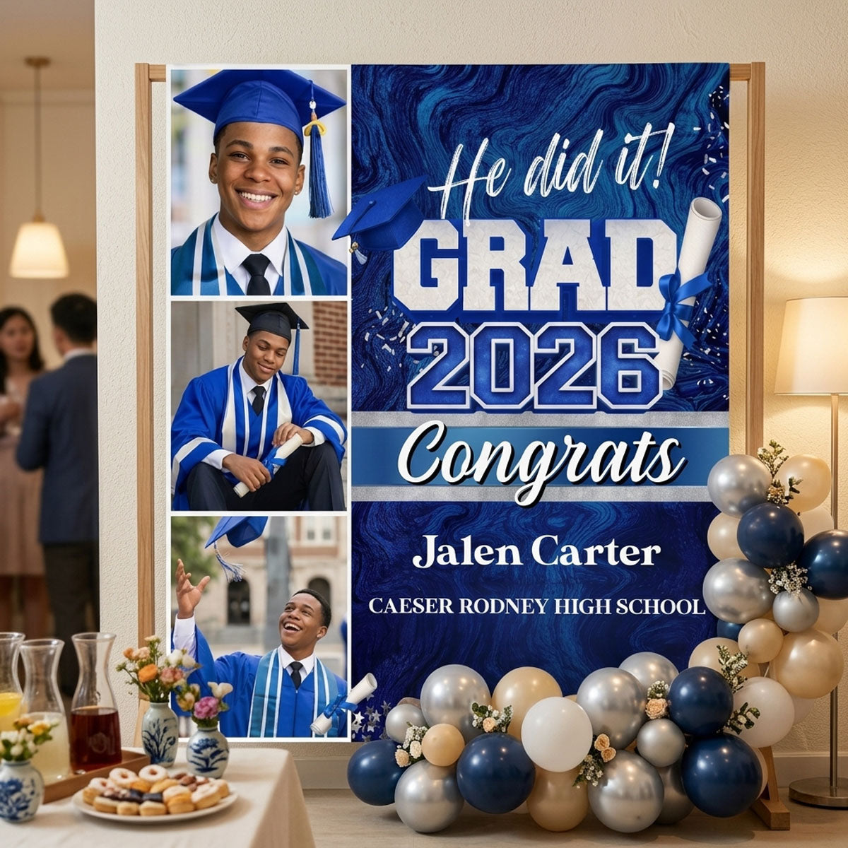 Graduation Flyer 2026 blue Graduation Backdrop Graduation Party Decor 2026, Party Backdrop Large Banner for Class, Graduation Tapestry Backdrop, Class of 2026 Photo Booth Backdrop