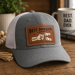 Best Papa Ever - Personalized Leather Label Net Hat - Gift For Dad, Grandpa, Father's Day Gift