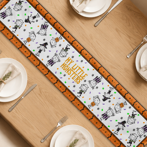Our Little Monsters Halloween Doodle - Personalized Table Runner - Halloween Decoration, Gift For Family