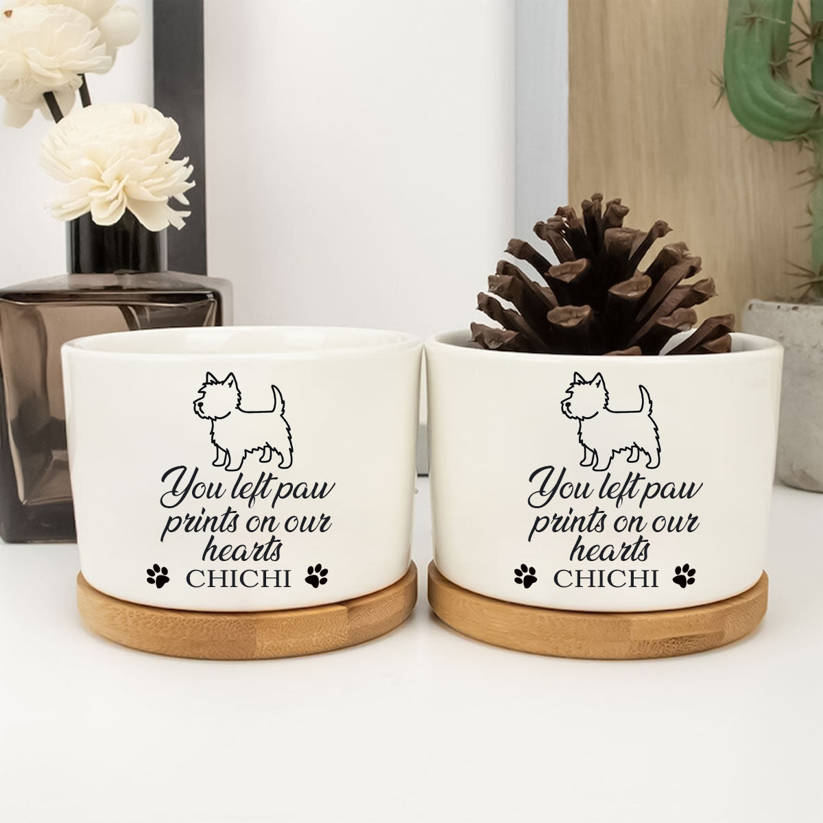 You Left Paw prints On Our Hearts Personalized Dog Memorial Gift Planter,Pet Memorial Gift Plant Pot,Custom Flower Pot with Bamboo Tray,Loss of Dog