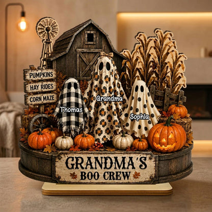Grandma's Boo Crew Pumpkin Patch - Personalized 2-Layered Wooden Plaque - Halloween Fall Decor for Grandma
