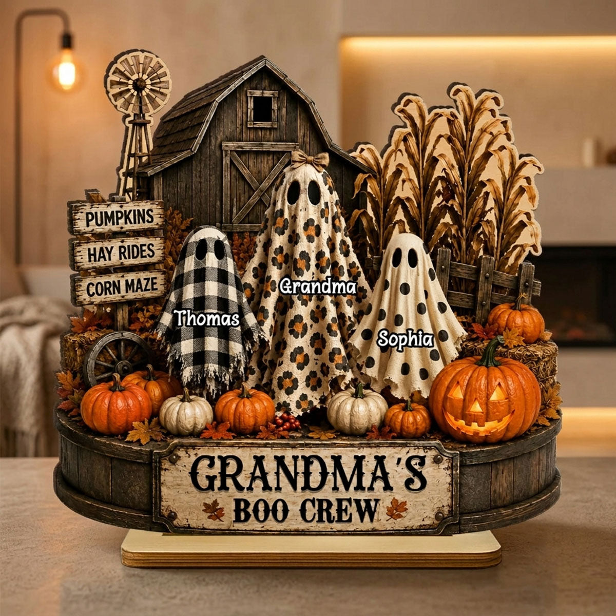 Grandma's Boo Crew Pumpkin Patch - Personalized 2-Layered Wooden Plaque - Halloween Fall Decor for Grandma
