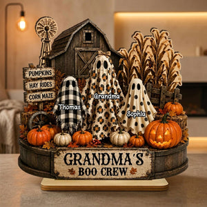 Grandma's Boo Crew Pumpkin Patch - Personalized 2-Layered Wooden Plaque - Halloween Fall Decor for Grandma