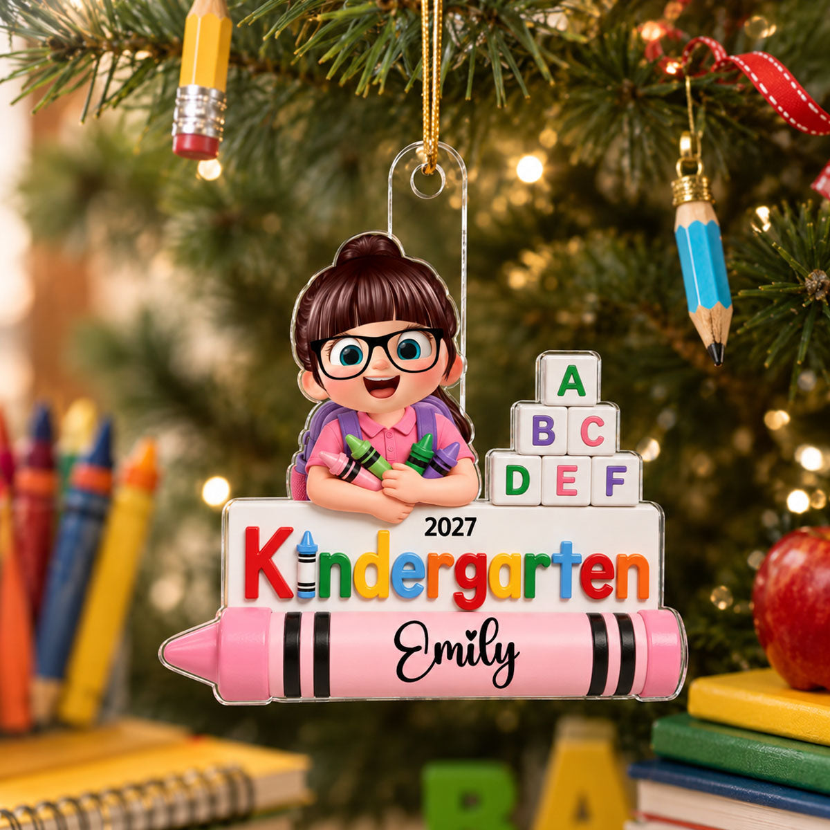 First Day of Kindergarten Boy Girl 2D Flat - Personalized Christmas Ornament - Back to School Keepsake for Kids