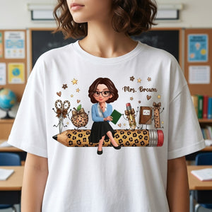 Leopard Pattern School Suppliers Happy Teacher - Personalized Apparel - Gift F0r Teacher, Back To School