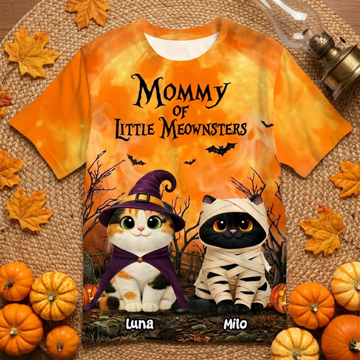 Mommy Daddy Of The Meownsters Cats - Personalized All Over Printed Shirt - Halloween Gift For Cat Lovers