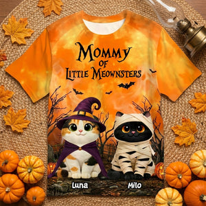 Mommy Daddy Of The Meownsters Cats - Personalized All Over Printed Shirt - Halloween Gift For Cat Lovers