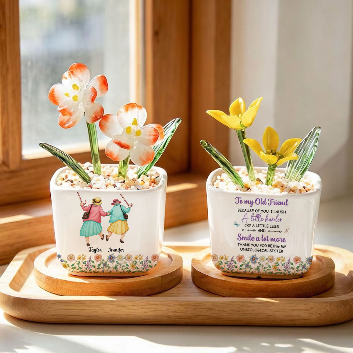 Cry A Little Less And Smile More - Personalized Custom Glass Everlasting Tulips