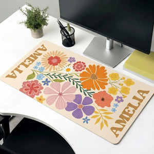 Retro Flower For Coworkers, Friends, Self Gift - Personalized Desk Mat