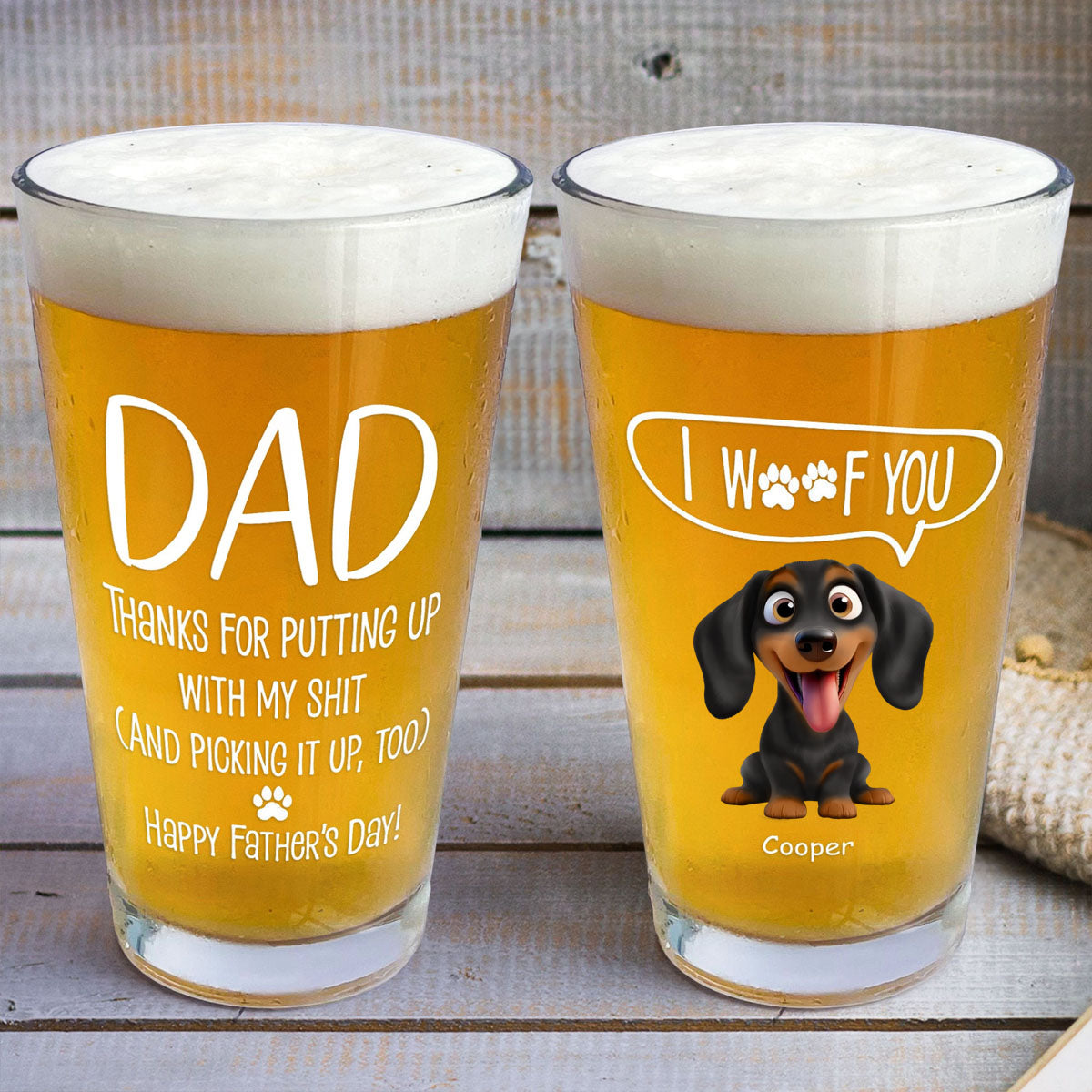 Thanks, Dad We Woof You - Personalize Beer Glass