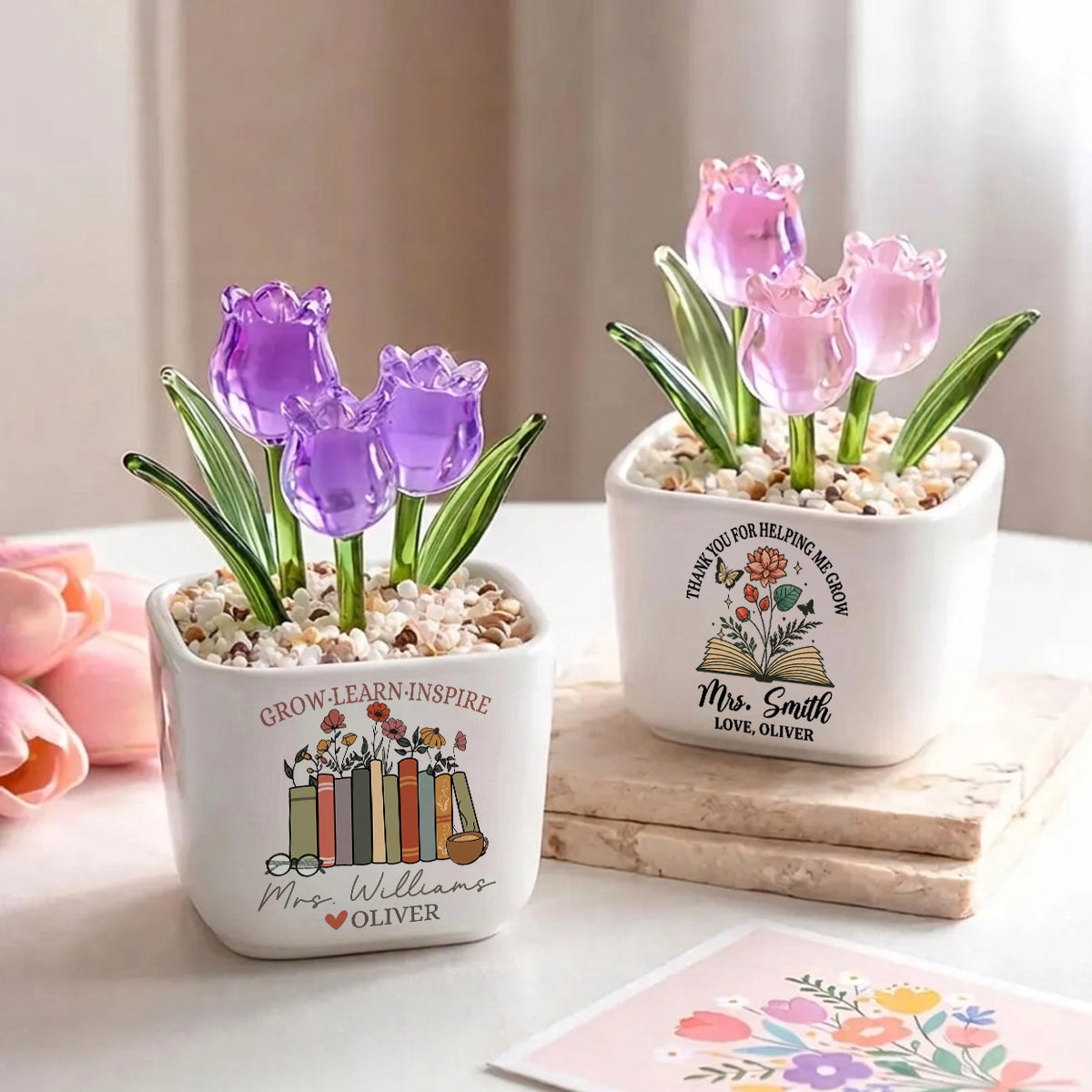 Teacher Appreciation Gifts - Personalized Glass Flower Pot, Thank You Gifts