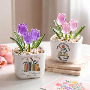 Teacher Appreciation Gifts - Personalized Glass Flower Pot, Thank You Gifts