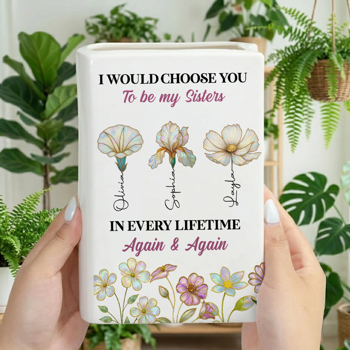 Always Choose You My Sisters - Personalized Ceramic Book Vase