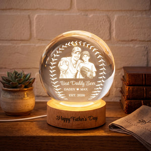 Custom Photo Baseball Dad LED Crystal Ball Lamp, Personalized Best Baseball Dad Ever Gift, Father s Day Coach Gift