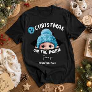 Baby First Christmas On The Inside With Mom - Personalized T Shirt