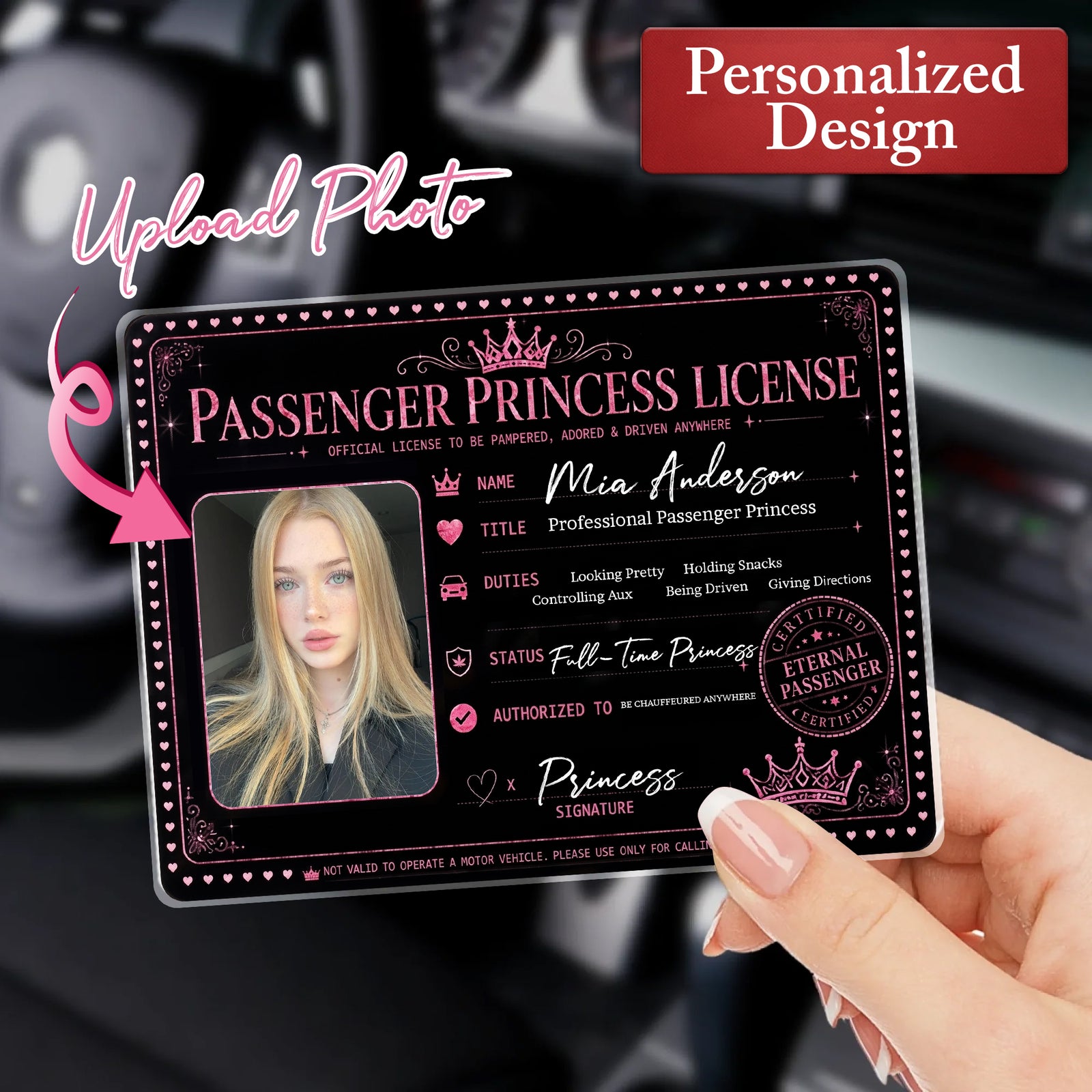 Passenger Princess License - Personalized Car Visor Clip