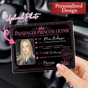 Passenger Princess License - Personalized Car Visor Clip