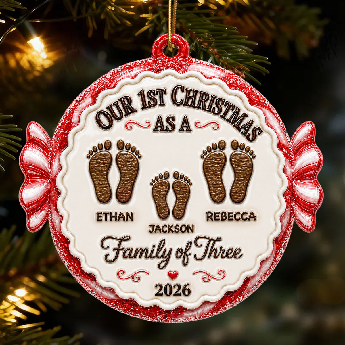 Our 1st Christmas As A Family Ornament - Real 3D Raised Ornament
