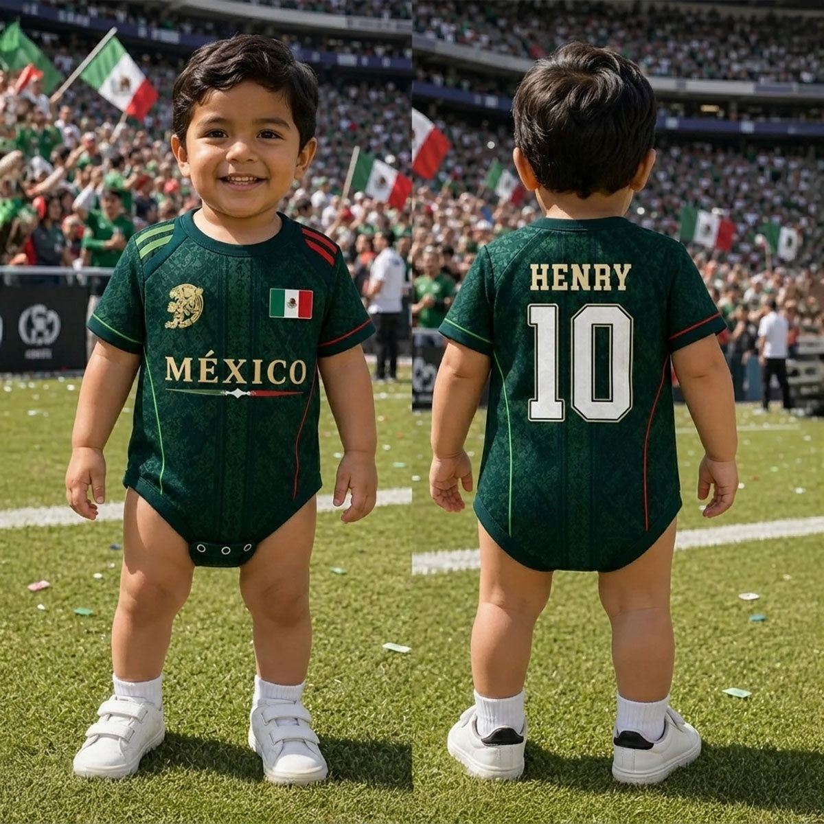 Custom Mexico World Football Baby Jersey Bodysuit - Personalized Baby Shower, Gender Reveal Gifts For New Moms, New Dads, Football Lovers - The Team's Youngest MVP